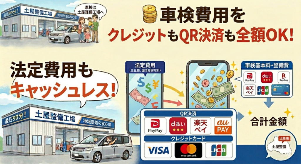 【本庄市】車検費用をPayPayやd払いで!法定費用も全額キャッシュレス決済OKの土屋整備工場