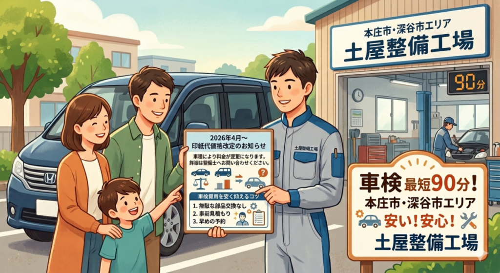 【2026年最新】車検の印紙代が4月から変更!本庄市・深谷市で車検を安く済ませるポイントを徹底解説