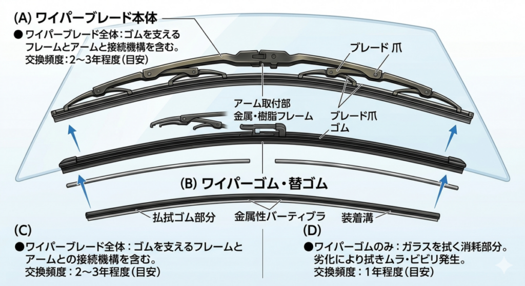 【車の維持費を賢く抑える】ワイパーゴムとブレードの寿命ってどれくらい？車検前に知りたい交換の目安